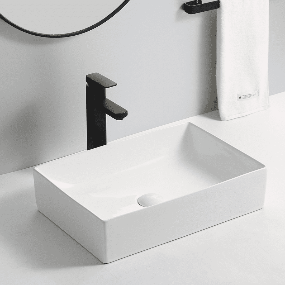 Glossy White Ceramic Countertop Wash Basin – 50cm Sink