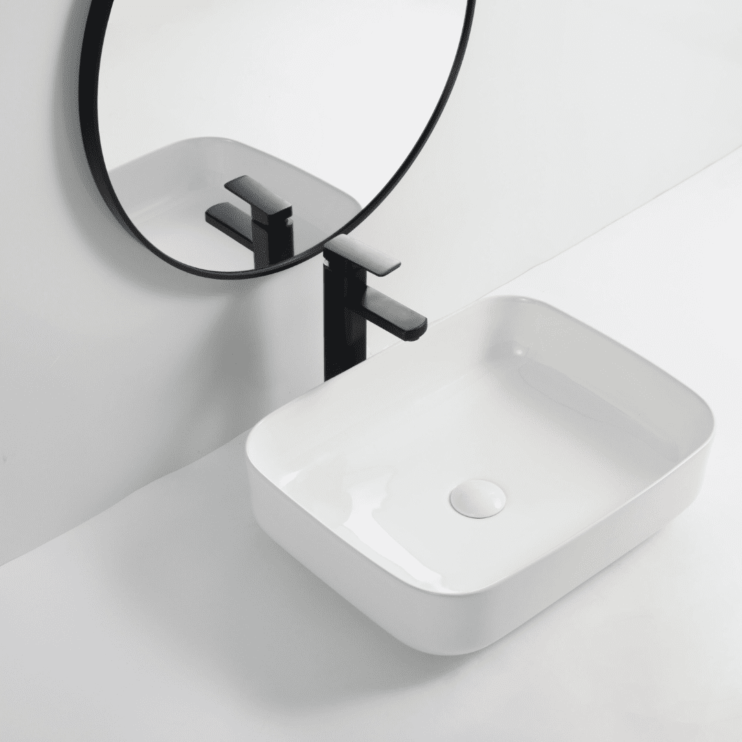 White Rectangular Vitreous Vessel Sink – Durable and Stylish Basin