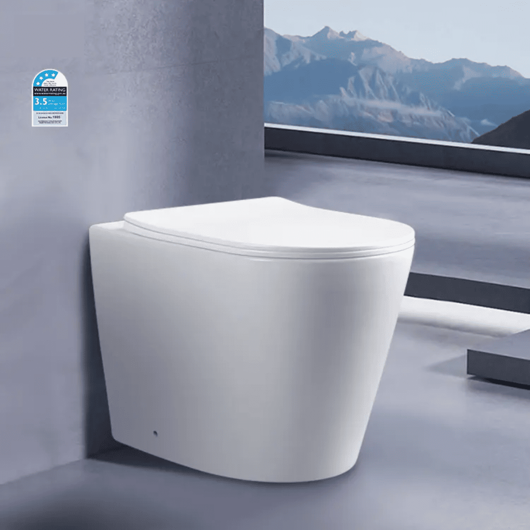 In-Wall Concealed Cistern Toilet – Rimless Floor-Mount Pan with Chrome Buttons